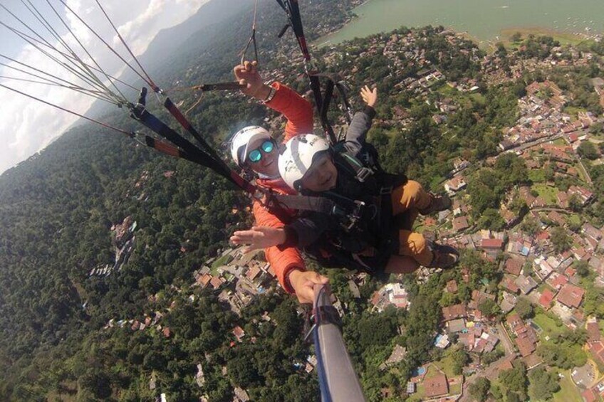 Flight over the village with children