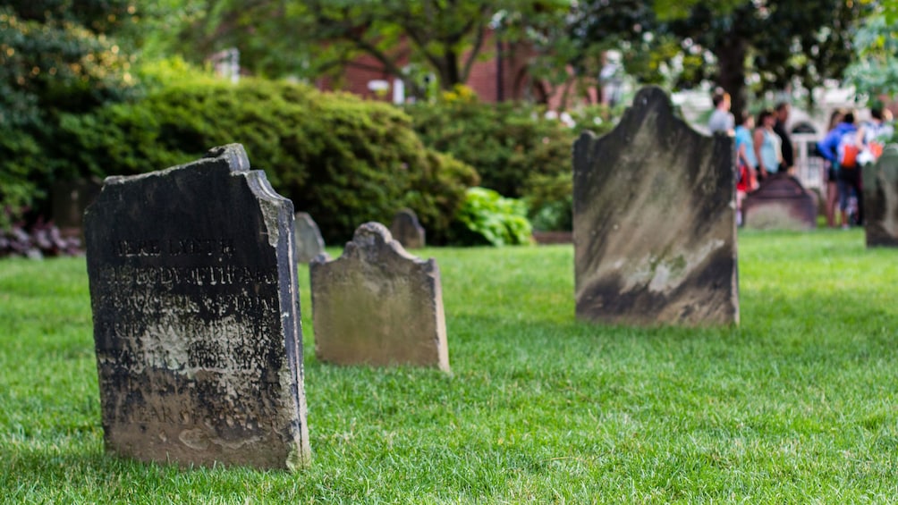 Old headstones on ghost and graveyard tour in Alexandria