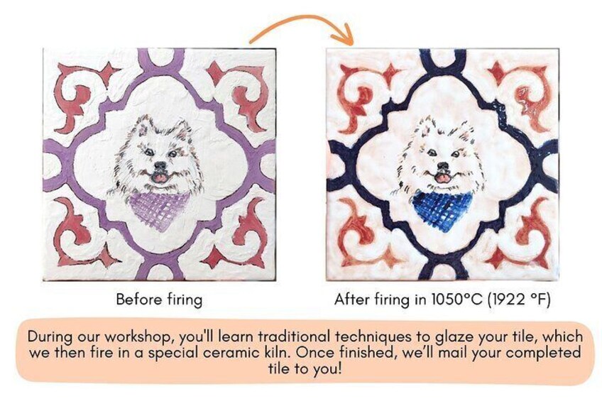 During our workshop, you'll learn traditional techniques to glaze your tile, which we then fire in a special ceramic kiln. Once finished, we’ll mail your completed tile to you!