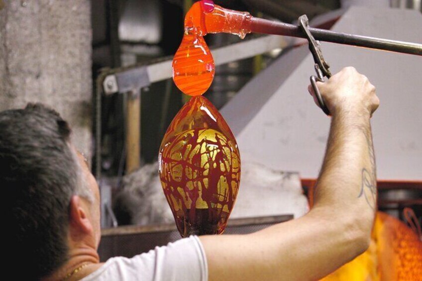Glass blowing life demo and Prosecco