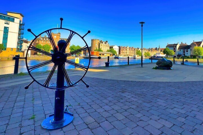 Tony Chapman Memorial Wheel, The Shore, Leith, Edinburgh, Scotland. Leith Walking and Sightseeing Tour with David Wheater