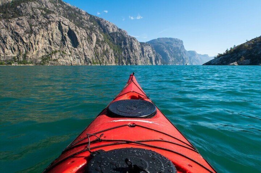 Amazing view from the kayak inwards in Lysefjord