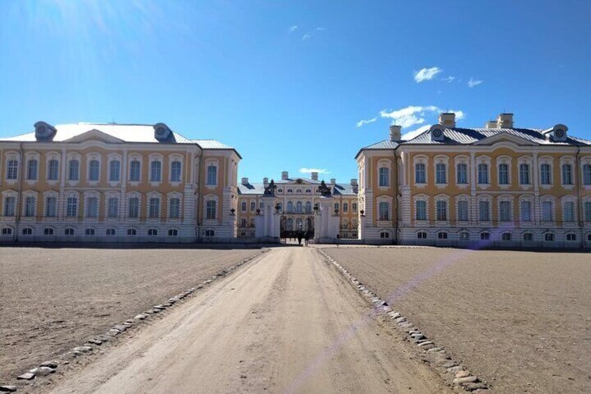 Rundale palace main building and road leading to it