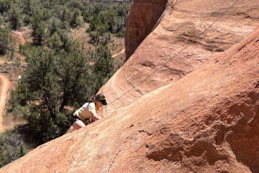 Option to climb up Cedar Arch with rope support.