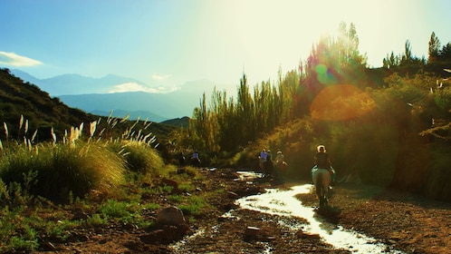 Reiten bei Sonnenuntergang in den Anden von Mendoza aus