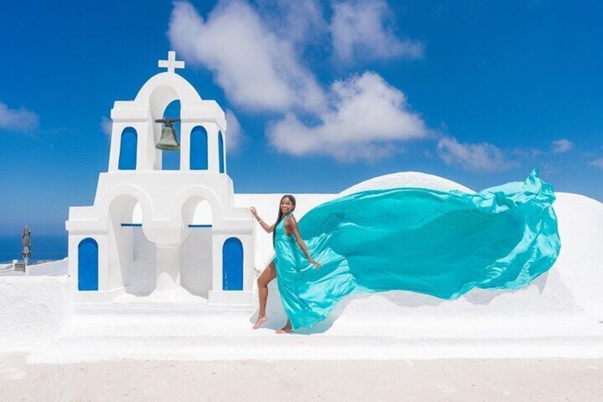 Oia Flying Dress Photoshoot Santorini