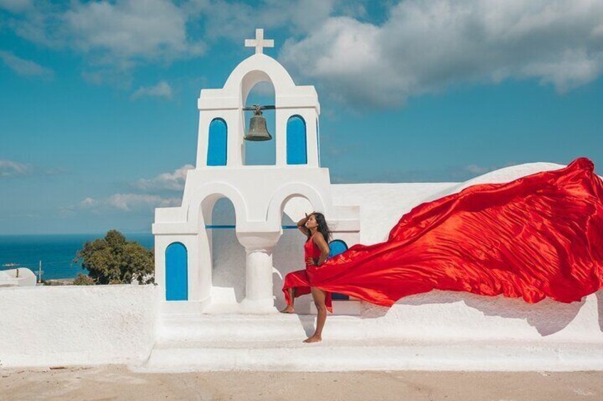 Oia Flying Dress Photoshoot Santorini