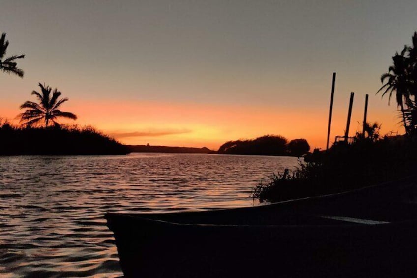 Crossing the lagoon after sunset