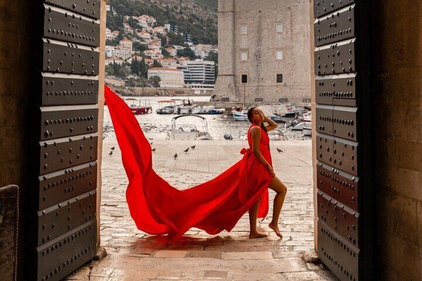 Jona red flying dress Dubrovnik Croatia