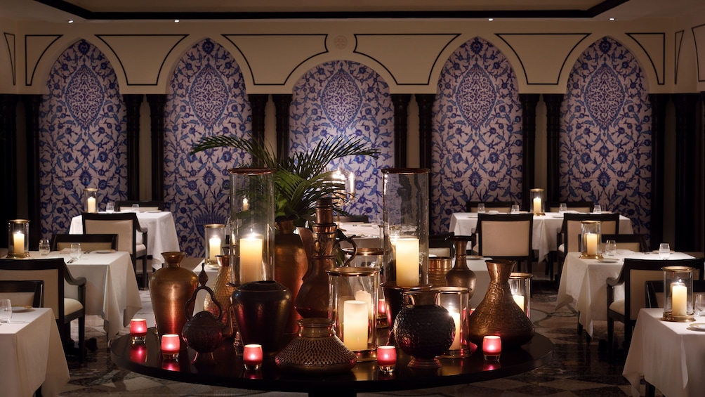 Elegant open seating in fine dining restaurant Enigma in Dubai