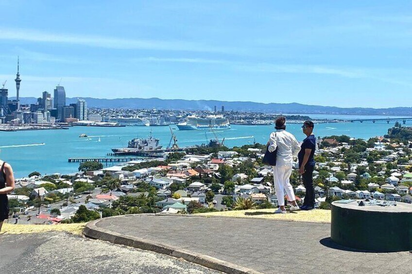 Panoramic view of Auckland city and harbour from the volcanic cone Mt Victoria (Takarunga)