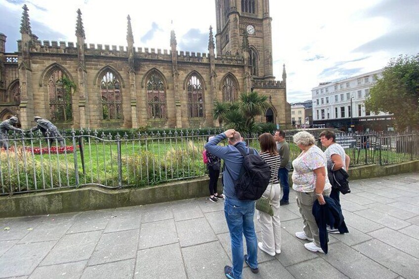Visiting the bombed out church on our food tour
