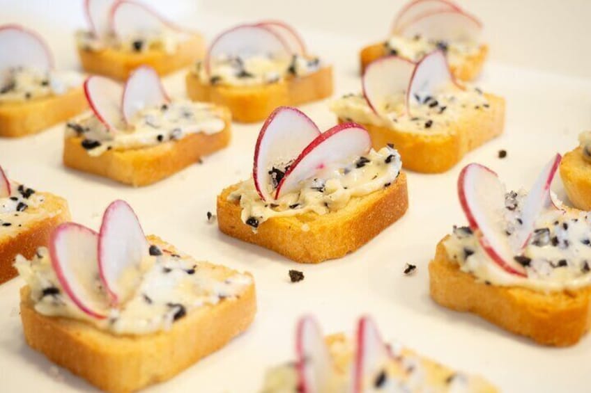 Truffle Butter Crostini dusted in truffle salt.