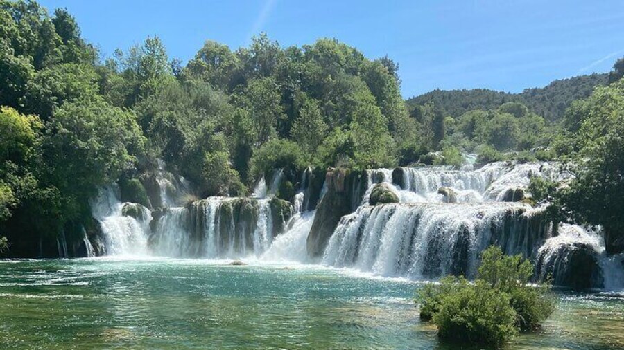Krka waterfalls from the bridge over the lake
