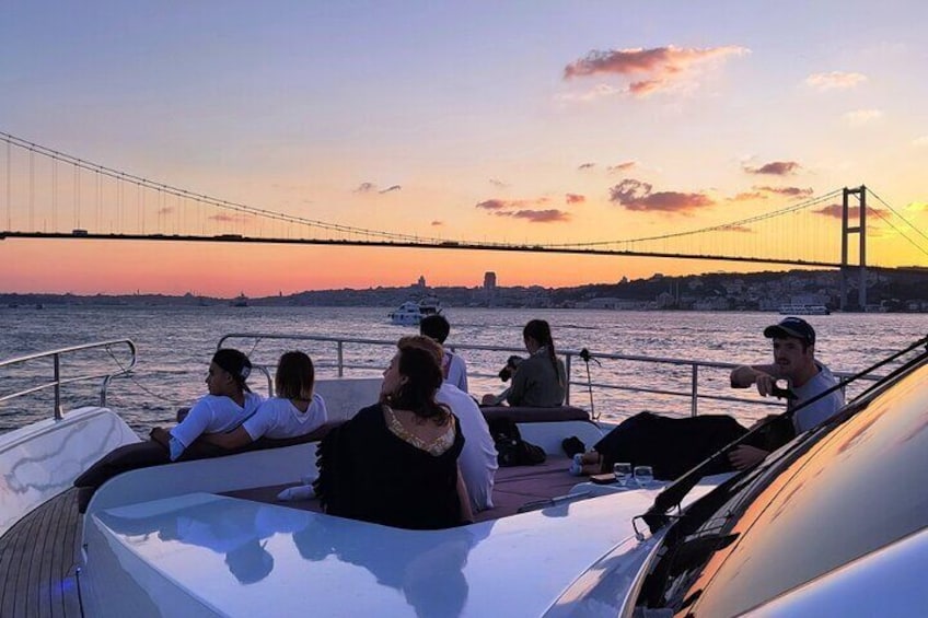 luxury yatch at sunset cruise