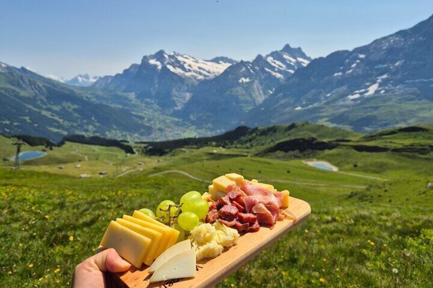 Cheese and chocolate on mountain summit