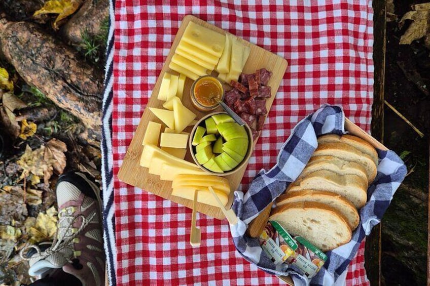 Cheese and chocolate on mountain summit