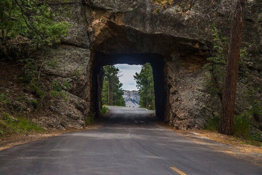 View of Mt Rushmore through one of the tunnels on the beautiful scenic drive on Needles Highway.