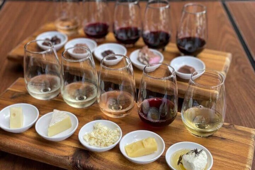 Enjoy 5 wines paired with your choice of 5 cheeses or chocolates, It's the perfect Wine Experience for a relaxing self-paced Wine Tasting to enjoy in Pokolbin. 