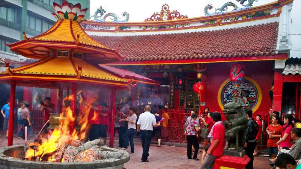 Fire outside of a Chinese Pagoda in Indonesia