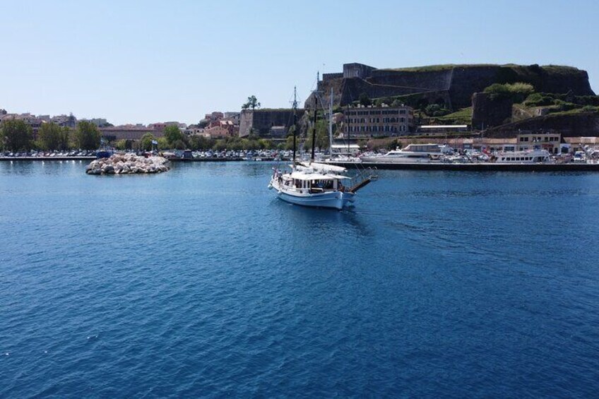 Full Day Cruise from Corfu in Classic Wooden Vessel, Swim & BBQ