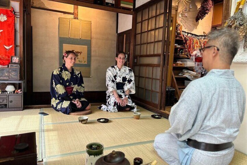 A Unique Antique Kimono and Tea ceremony Experience in English 