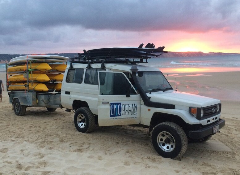 Picture 1 for Activity Rainbow Beach: 4WD Beach Drive Adventure and Surf Lesson