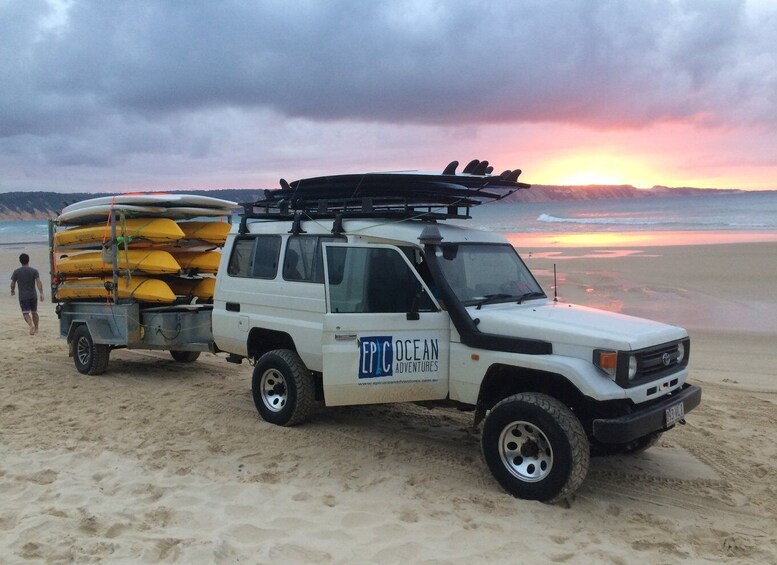 Picture 1 for Activity Rainbow Beach: 4WD Beach Drive Adventure and Surf Lesson