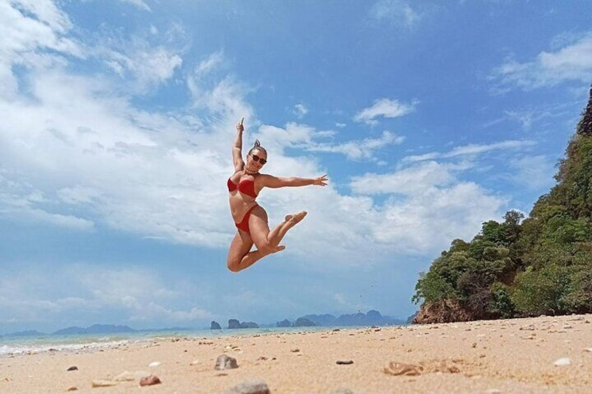 Jumping for joy with an amazing backdrop