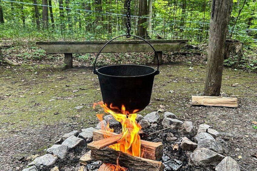 Maple Syrup cooking to make Taffy on Snow