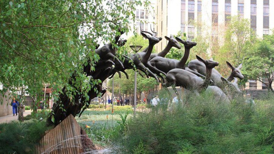Impala Stampede sculpture in Main Street.