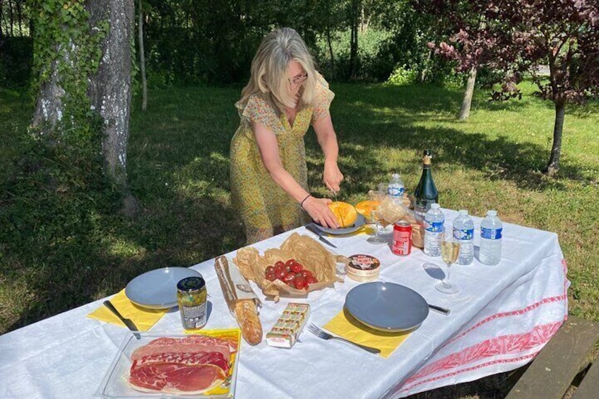 My mother preparing the pic-nic.