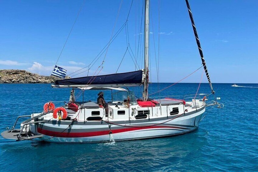 Our yacht with bed cushions for sunbathing and swim deck for unique moments of relaxation