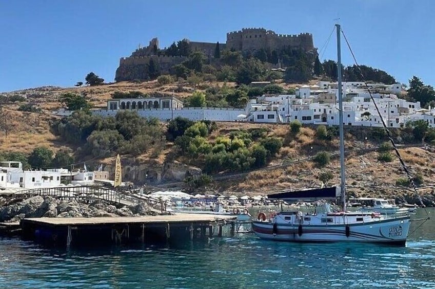 the jetty in Lindos bay