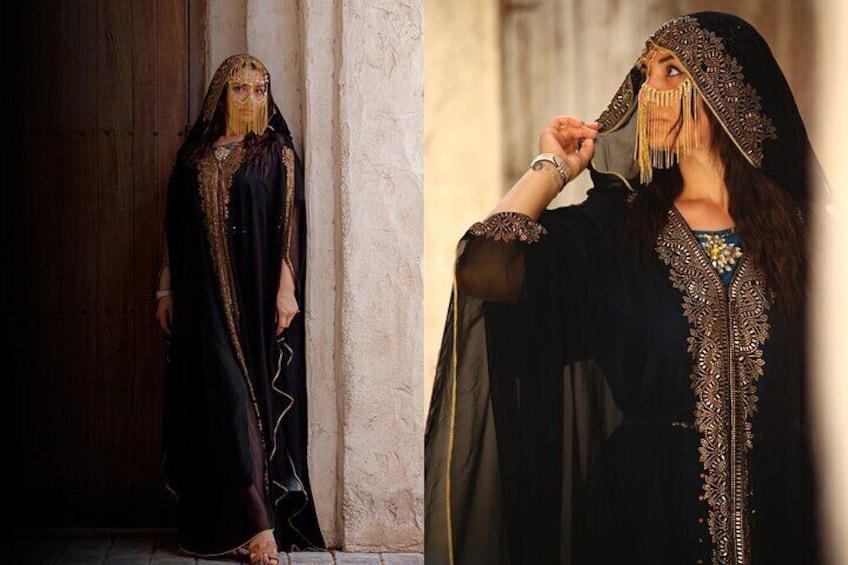 "when you are in emirates, act as an emirati" - Abaya available for rental