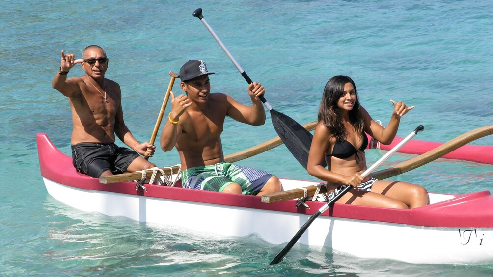 Group in an outrigger canoe on Big Island