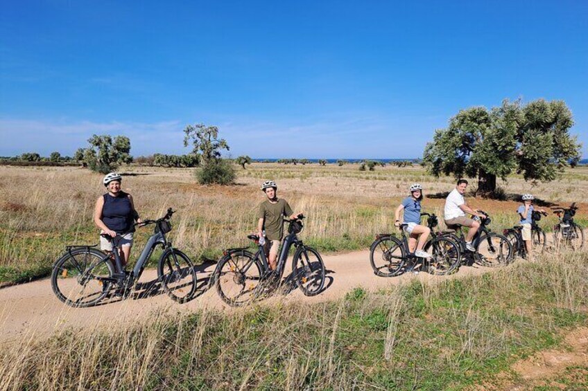 E-bike tour in Ostuni. Oil mill, Dolmen and huge olive trees