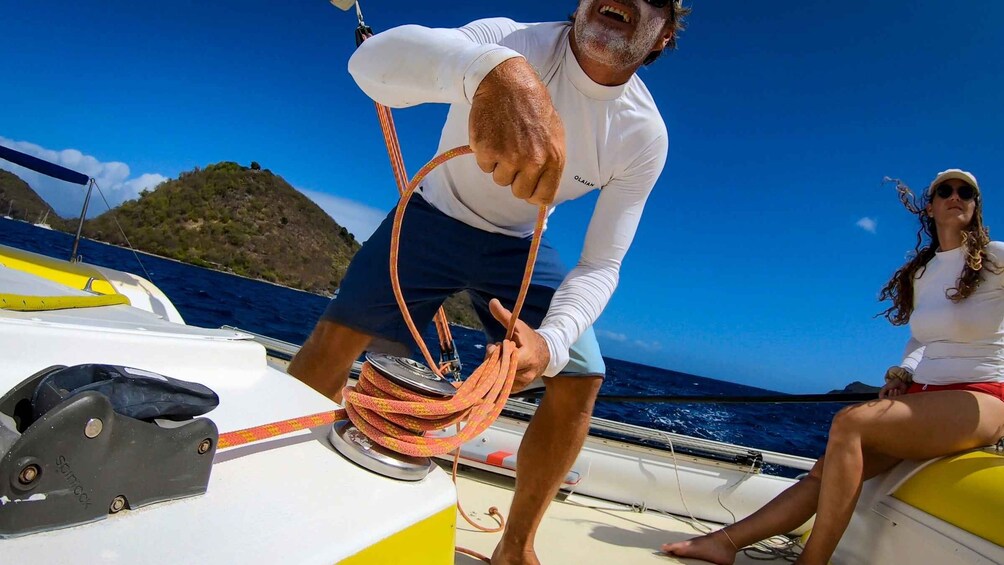 Sailing catamaran in La Baie des Saintes