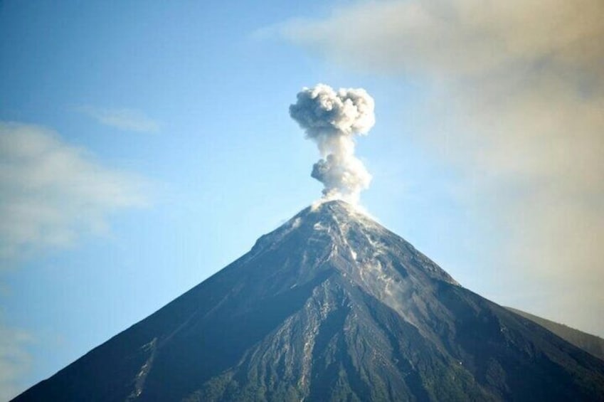 Smoke from crater.