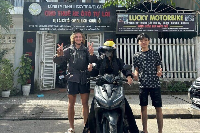 Sebastien and his French companion explored Hue, renting bikes from "Motorbike Rental for Foreigners." Easy rides for a memorable journey through Hue's cultural wonders.