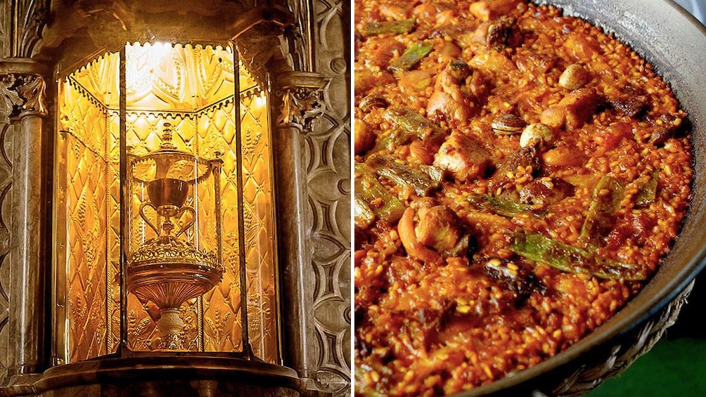 Foto 1 von 7 laden Split image of the Holy Grail and a dish of paella in Valencia