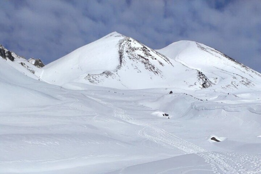 "Let yourself be amazed by the impressive view of the majestic Sollipulli Volcano! Enjoy an incomparable natural spectacle while you contemplate the grandeur of this volcano and its unique environment."