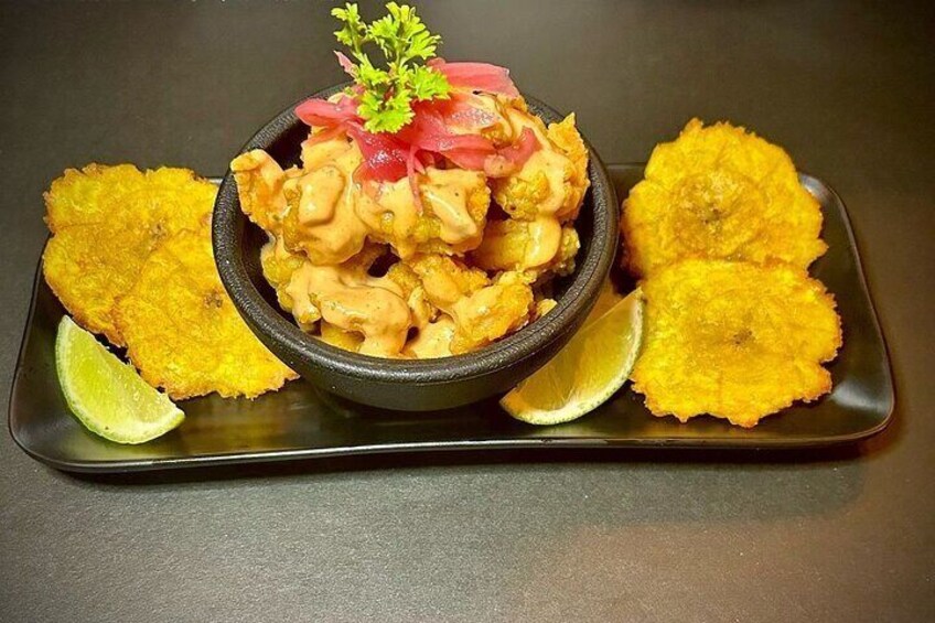 Seafood and Fried Plantains for lunch