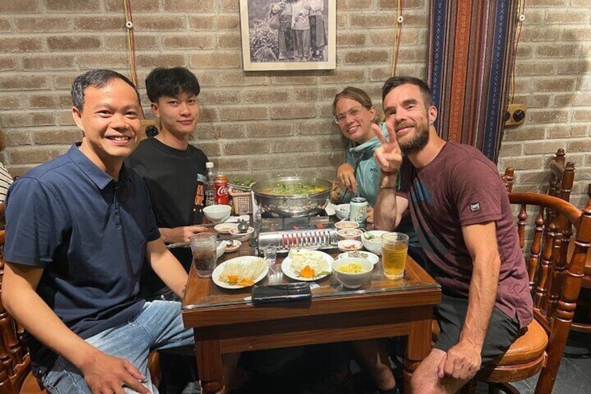 Having dinner hotpot at Dong Van Ancient Town