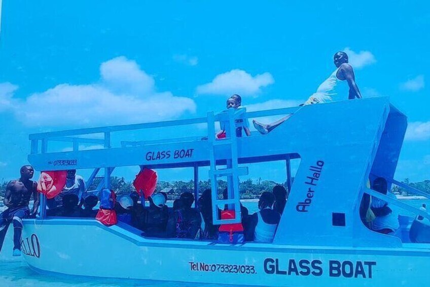 Glass bottom Boat with a roof top.