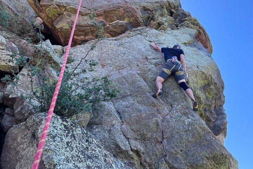 Rock climbing in action