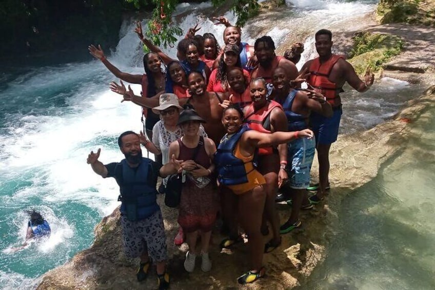 Blue Hole Waterfalls and Bamboo River Rafting Tour from Ocho Rios