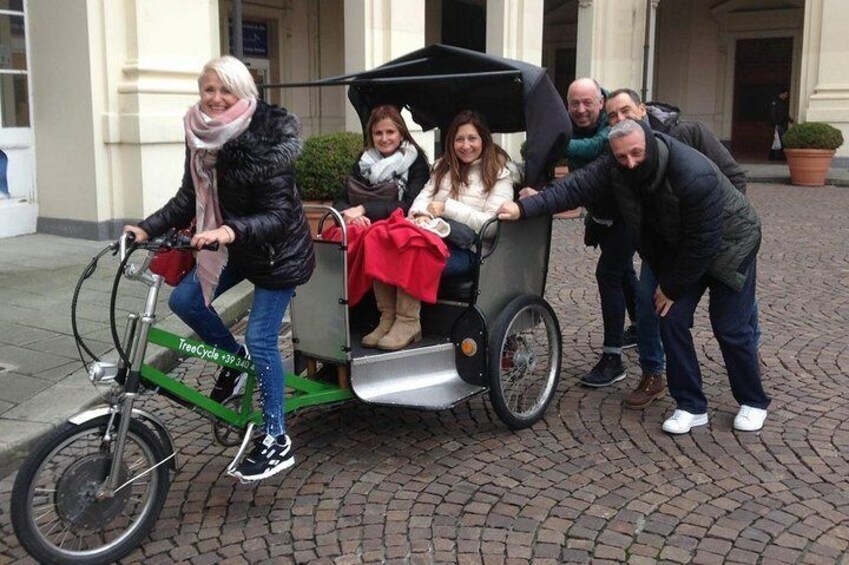 Happy tourists joking