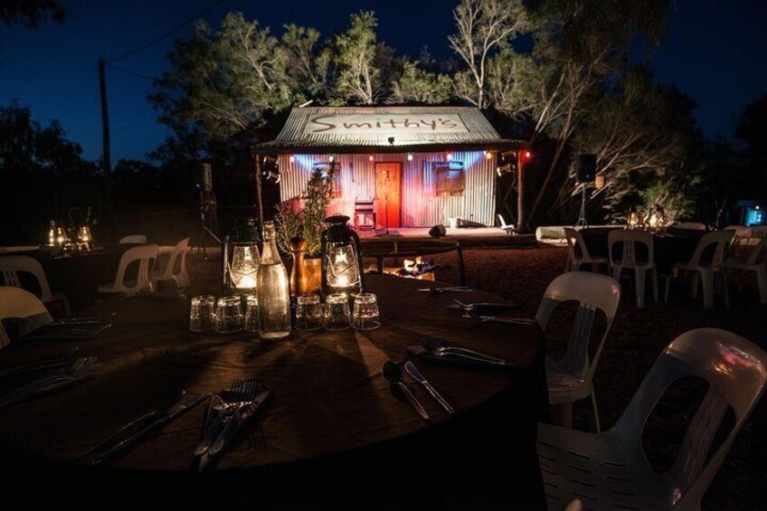 Table service dining at Smithy's Outback Dinner & Show, on the banks of the Thomson River in Longreach