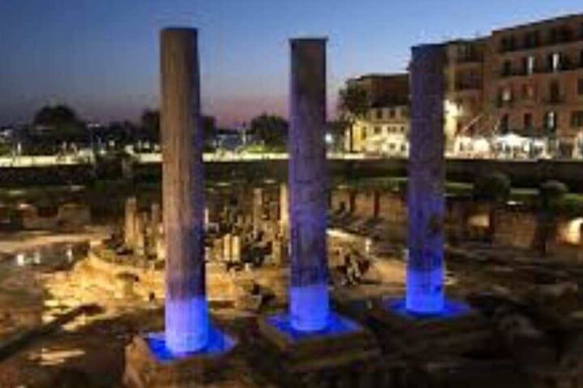 Temple of Serapis at night.